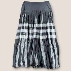 Ivan Grundahl Copenhagen Linen Stripe Maxi Skirt Black White Pleated EU 38 US 6